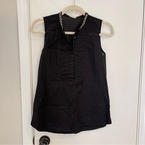 J. Crew Sleeveless Beaded Neck Pleated Top